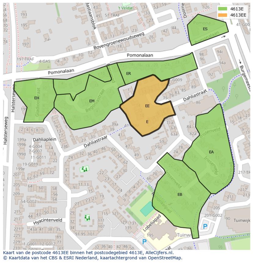 Afbeelding van het postcodegebied 4613 EE op de kaart.