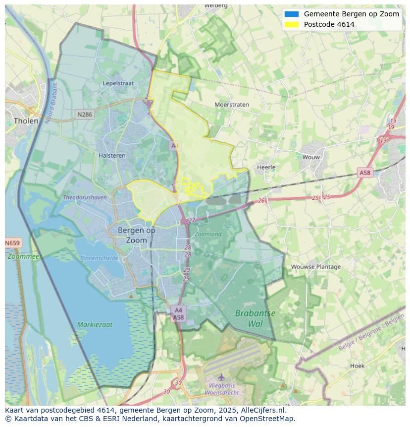 Afbeelding van het postcodegebied 4614 op de kaart.