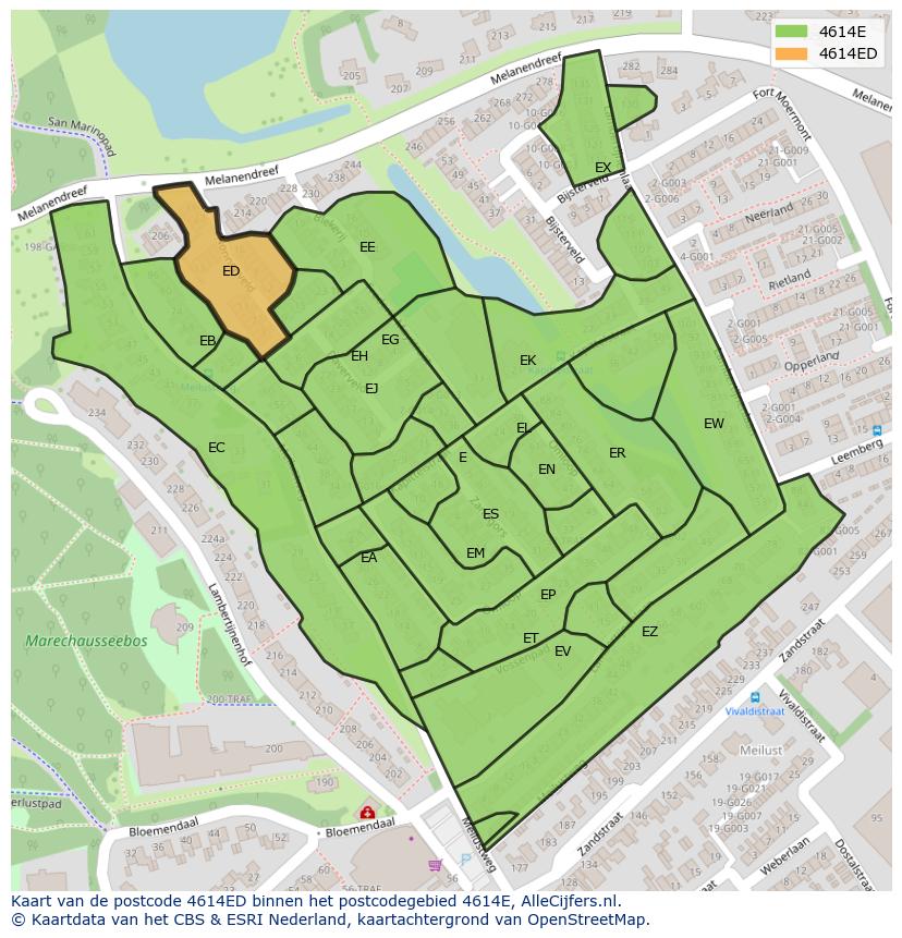 Afbeelding van het postcodegebied 4614 ED op de kaart.