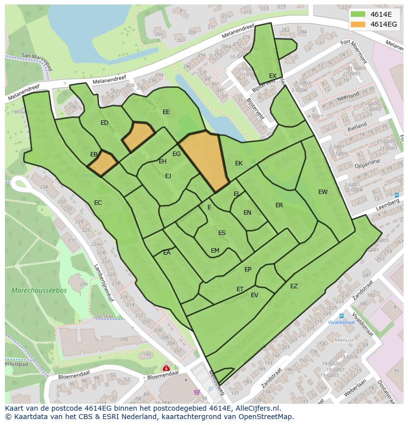 Afbeelding van het postcodegebied 4614 EG op de kaart.