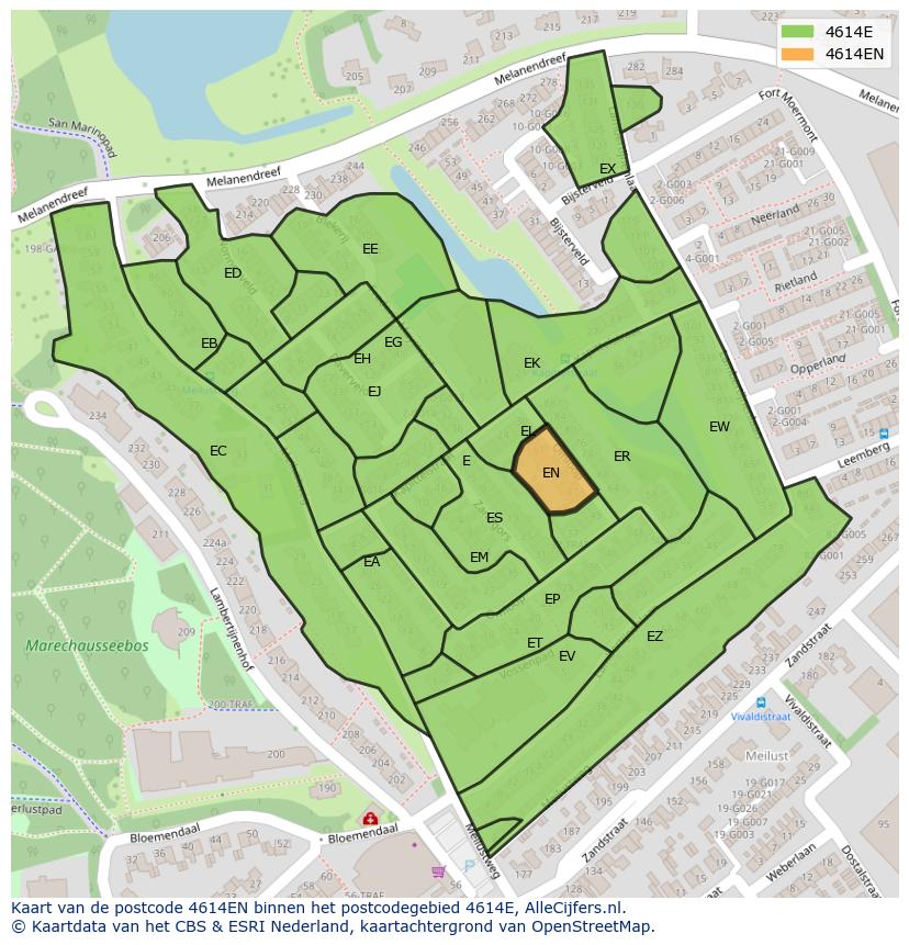 Afbeelding van het postcodegebied 4614 EN op de kaart.