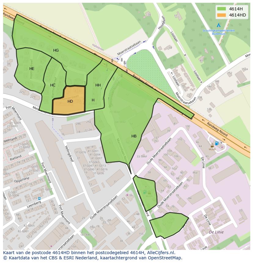 Afbeelding van het postcodegebied 4614 HD op de kaart.