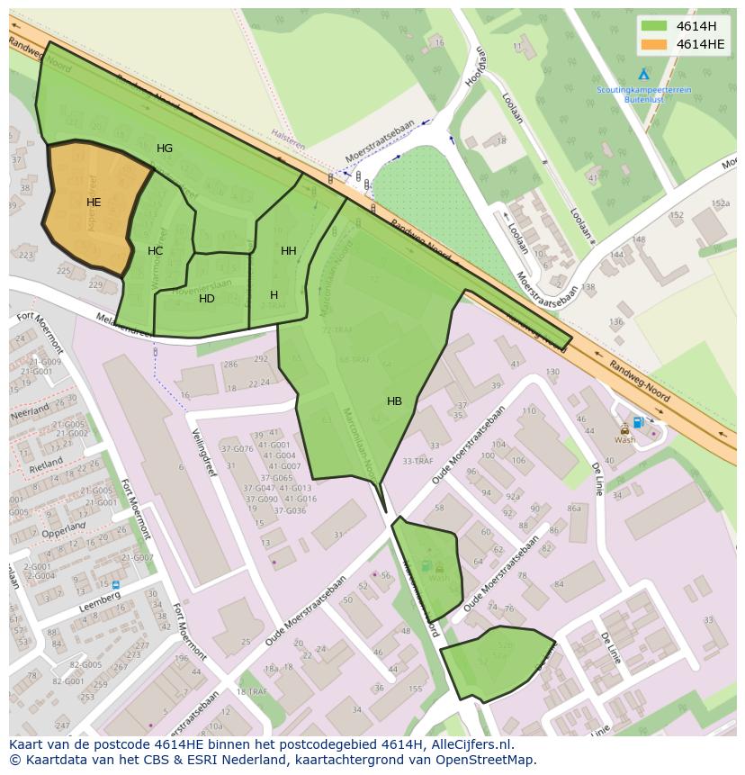 Afbeelding van het postcodegebied 4614 HE op de kaart.