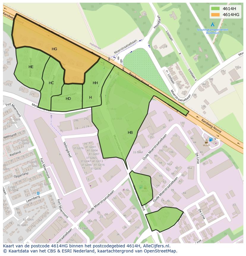 Afbeelding van het postcodegebied 4614 HG op de kaart.