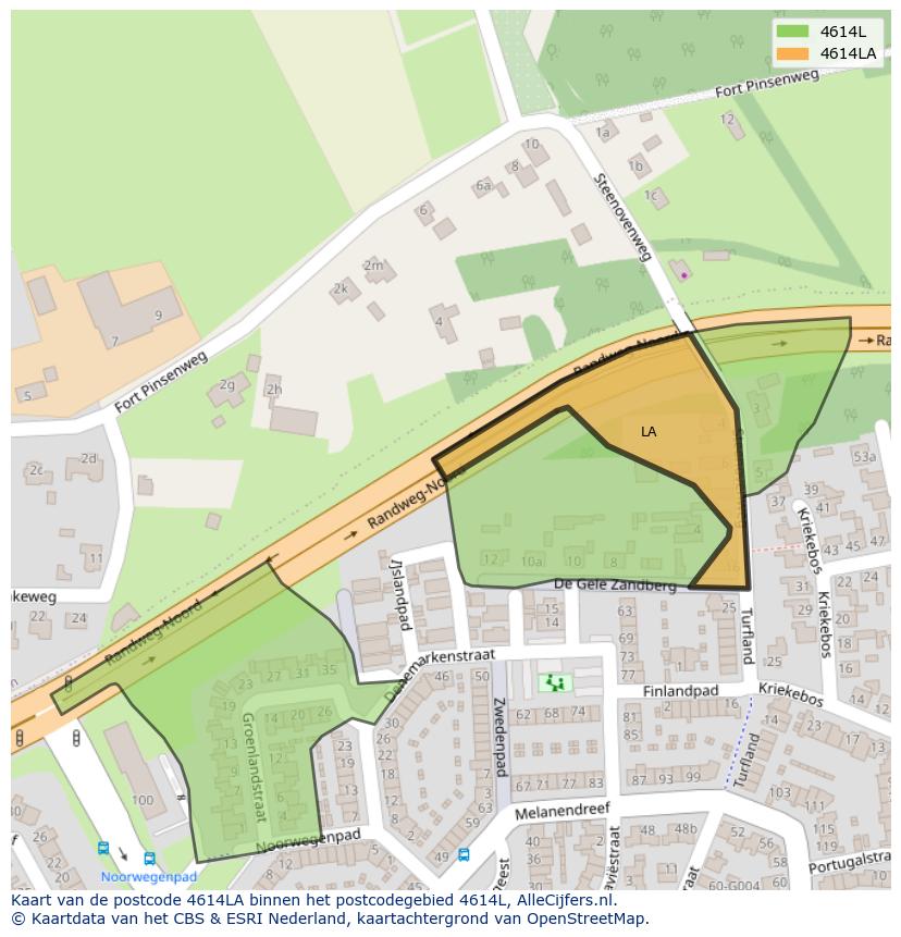 Afbeelding van het postcodegebied 4614 LA op de kaart.