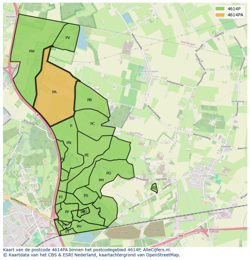 Afbeelding van het postcodegebied 4614 PA op de kaart.