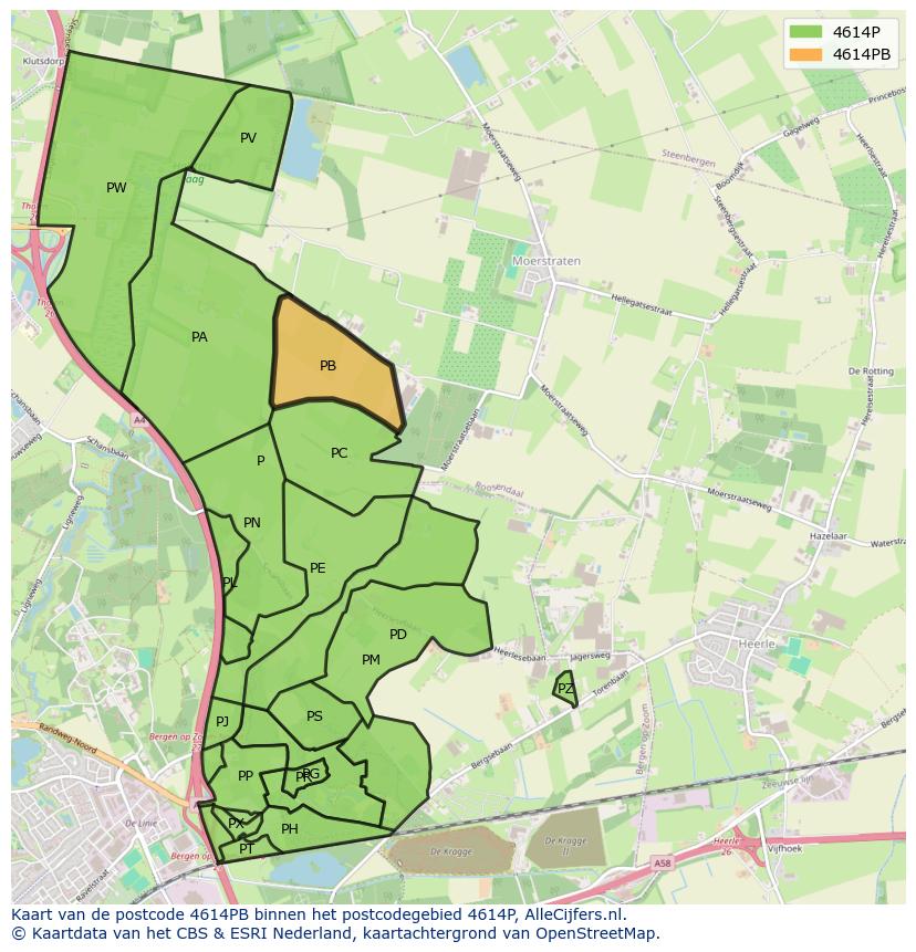 Afbeelding van het postcodegebied 4614 PB op de kaart.