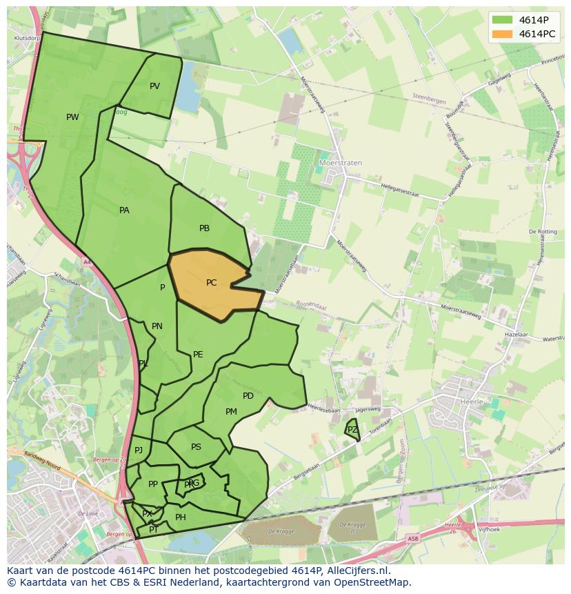 Afbeelding van het postcodegebied 4614 PC op de kaart.