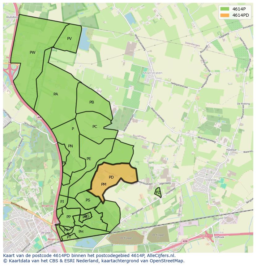 Afbeelding van het postcodegebied 4614 PD op de kaart.