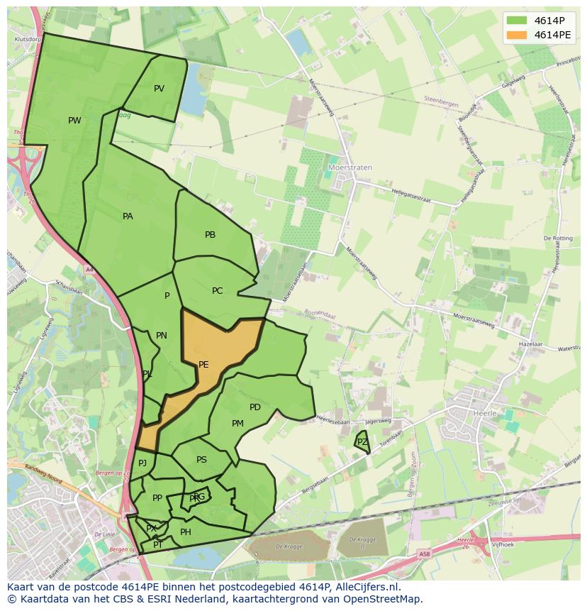 Afbeelding van het postcodegebied 4614 PE op de kaart.