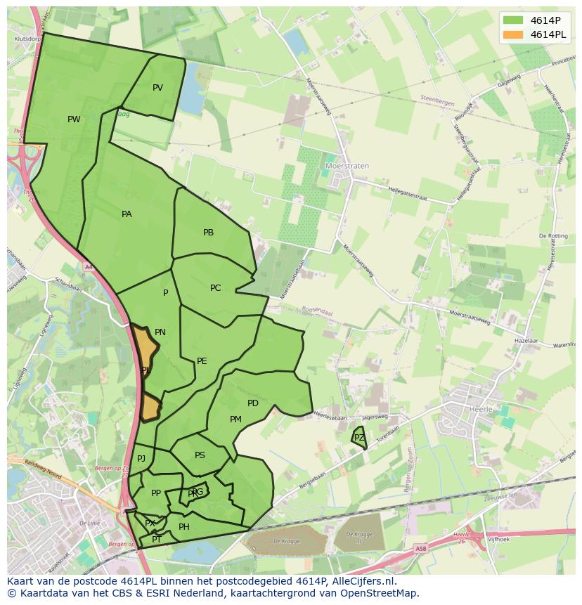 Afbeelding van het postcodegebied 4614 PL op de kaart.