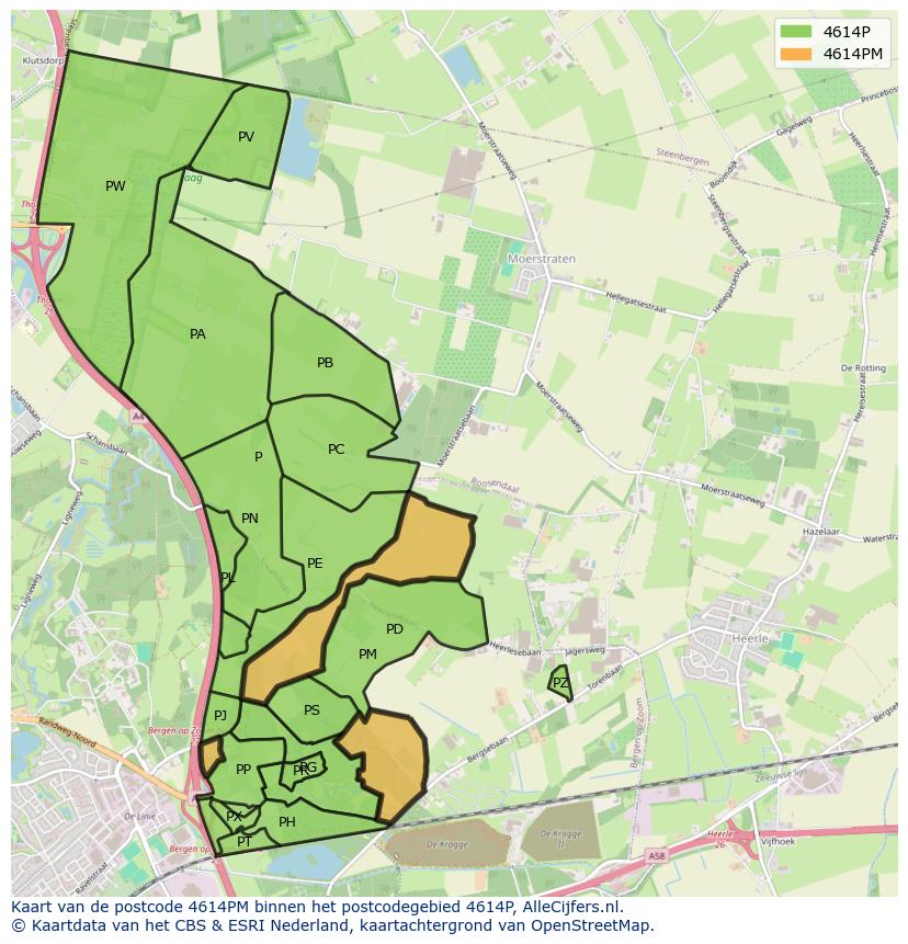 Afbeelding van het postcodegebied 4614 PM op de kaart.