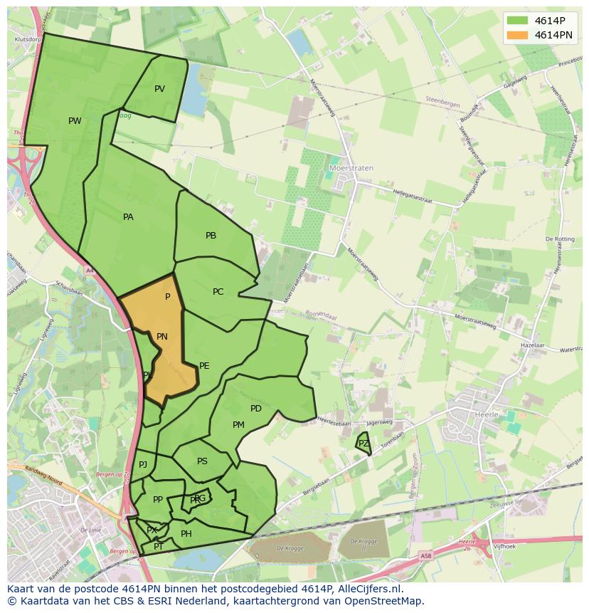 Afbeelding van het postcodegebied 4614 PN op de kaart.