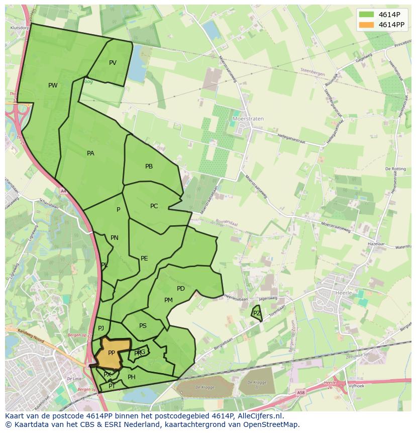 Afbeelding van het postcodegebied 4614 PP op de kaart.