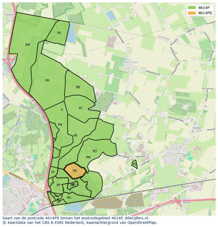 Afbeelding van het postcodegebied 4614 PS op de kaart.