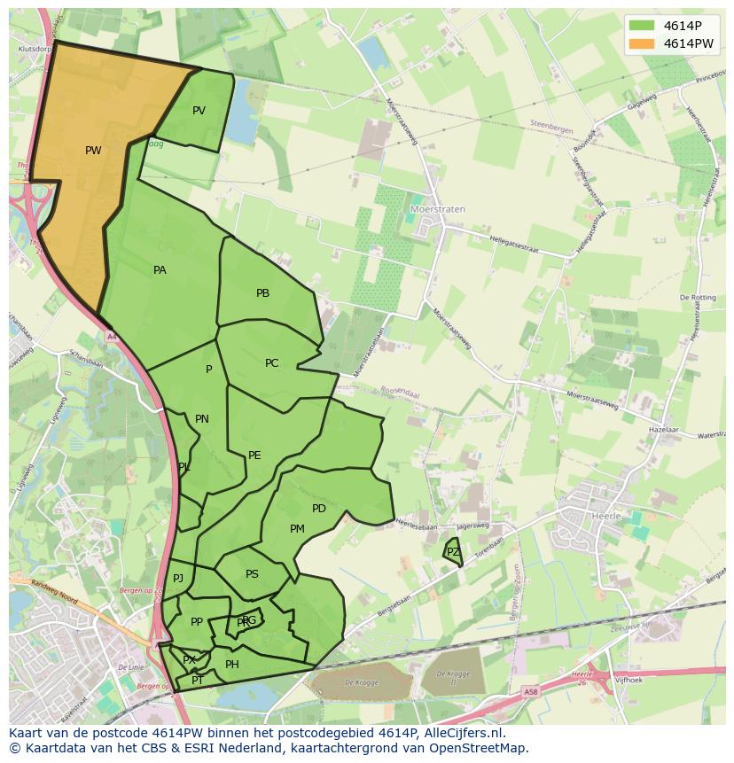 Afbeelding van het postcodegebied 4614 PW op de kaart.