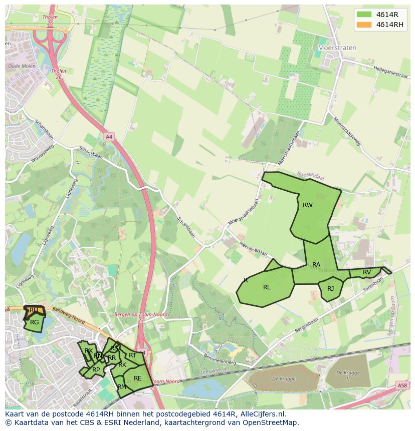 Afbeelding van het postcodegebied 4614 RH op de kaart.