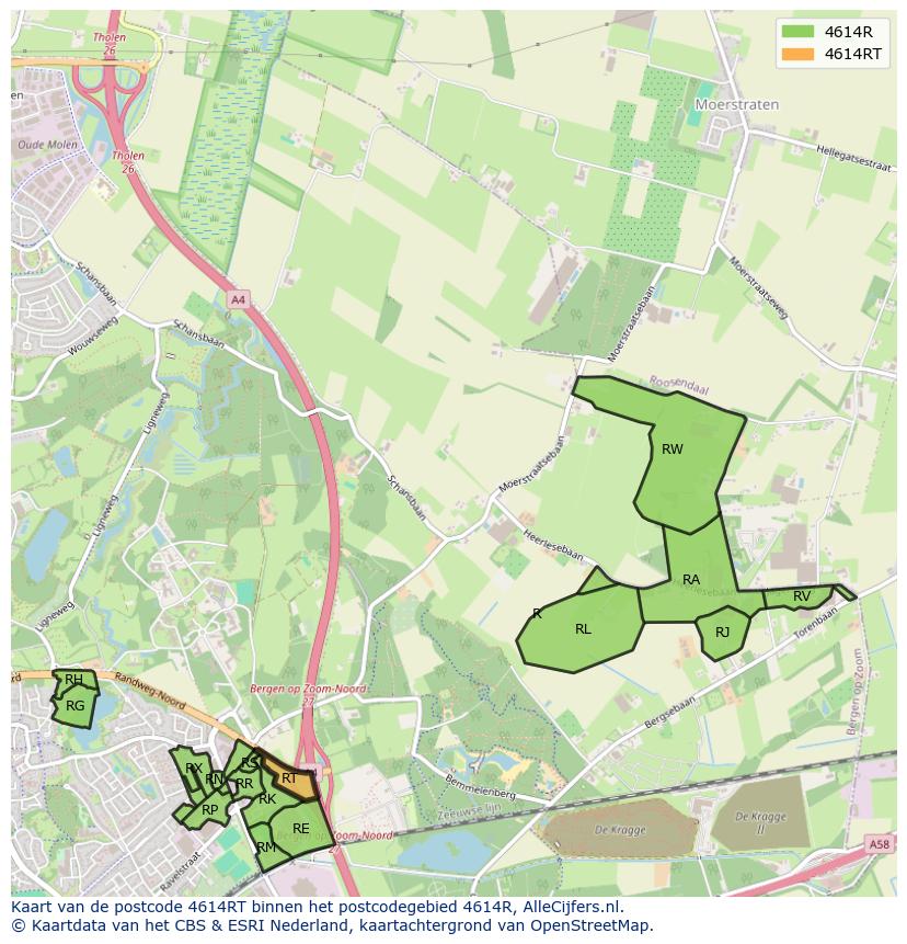 Afbeelding van het postcodegebied 4614 RT op de kaart.