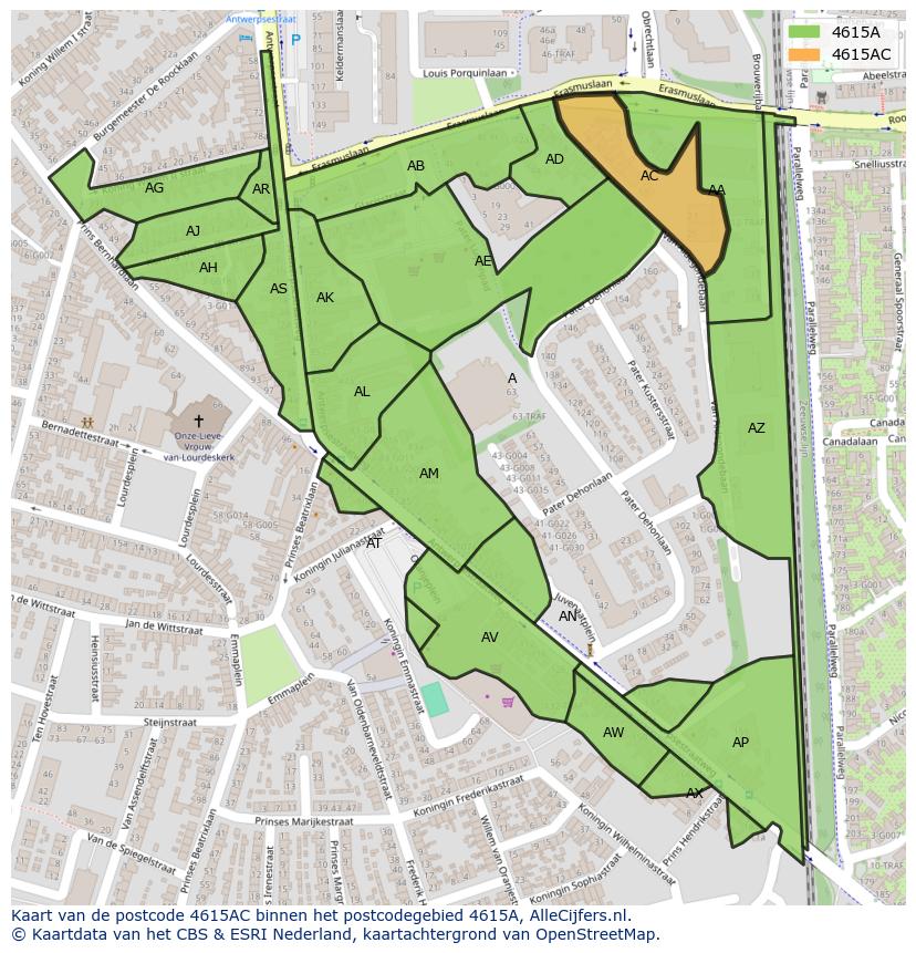 Afbeelding van het postcodegebied 4615 AC op de kaart.