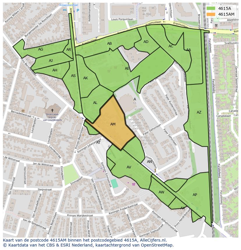 Afbeelding van het postcodegebied 4615 AM op de kaart.