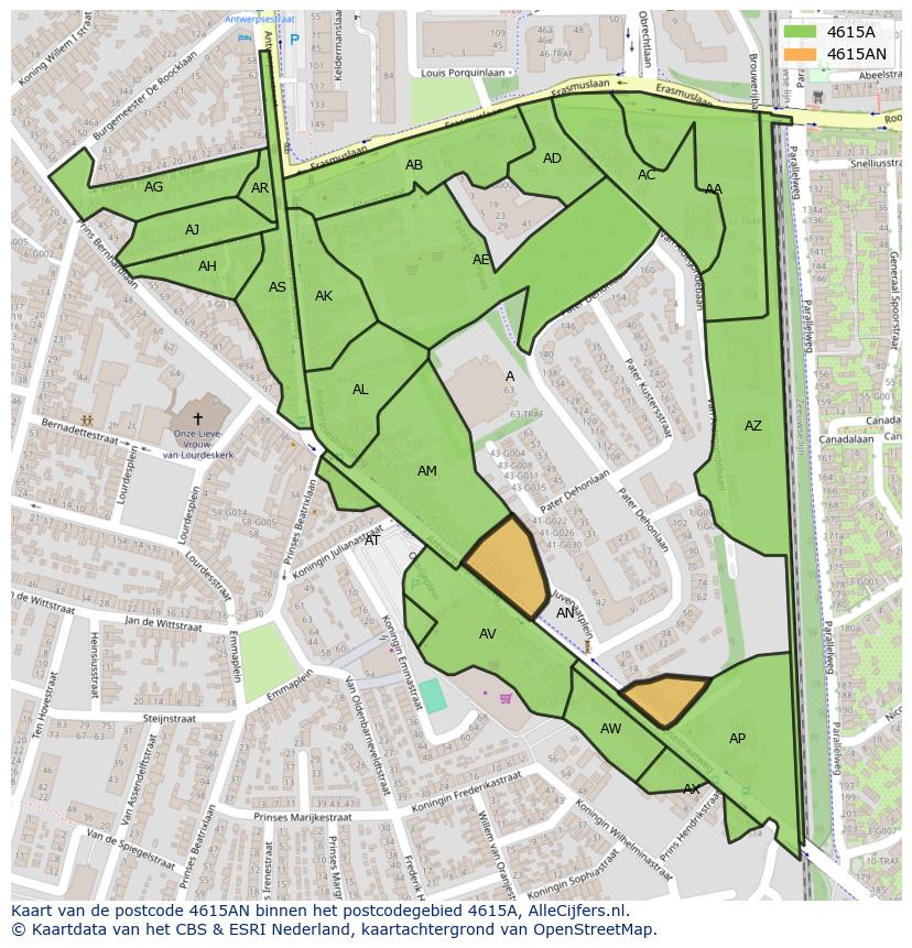 Afbeelding van het postcodegebied 4615 AN op de kaart.