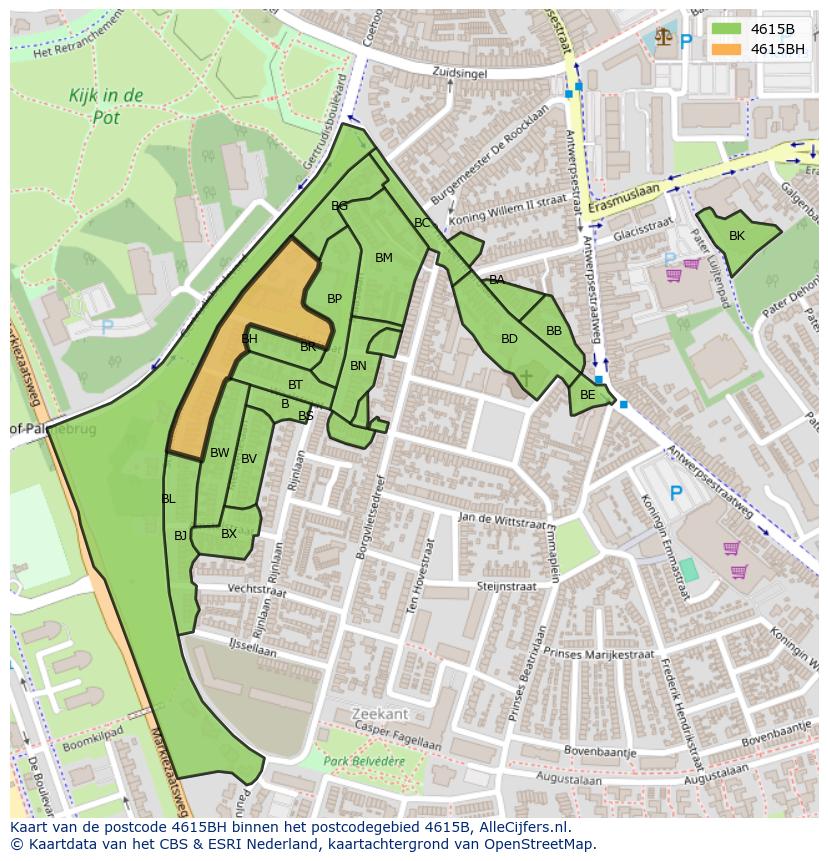 Afbeelding van het postcodegebied 4615 BH op de kaart.