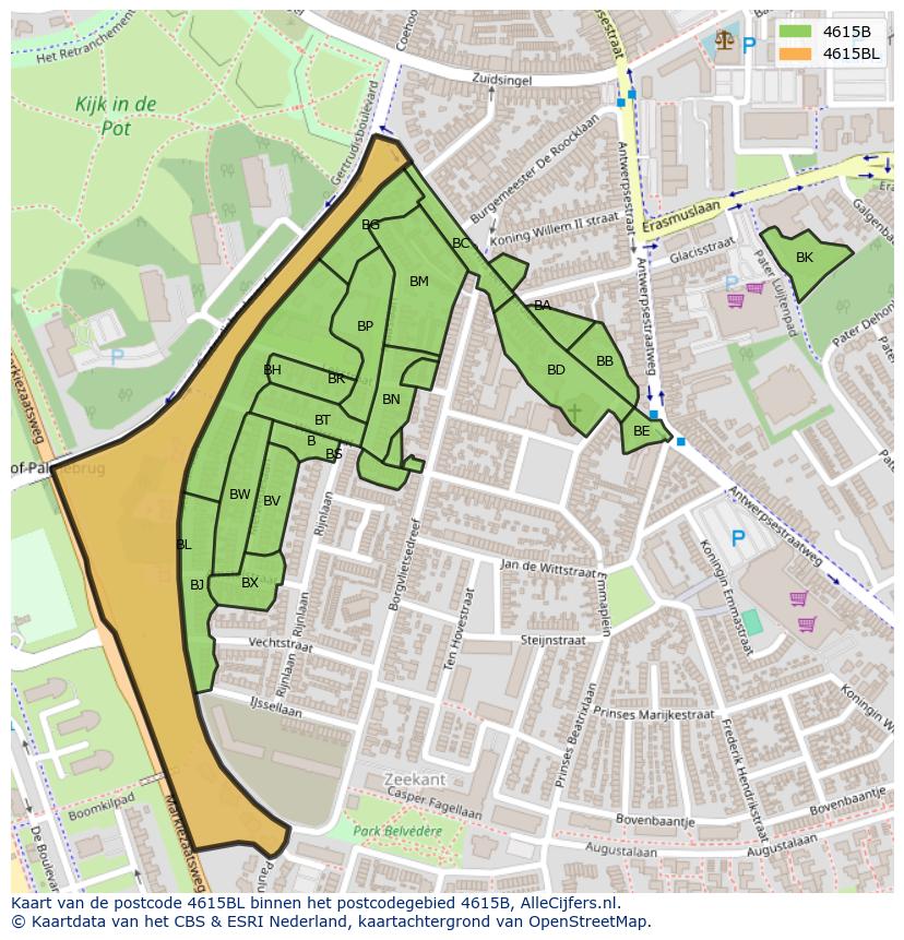 Afbeelding van het postcodegebied 4615 BL op de kaart.