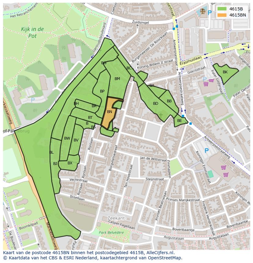 Afbeelding van het postcodegebied 4615 BN op de kaart.