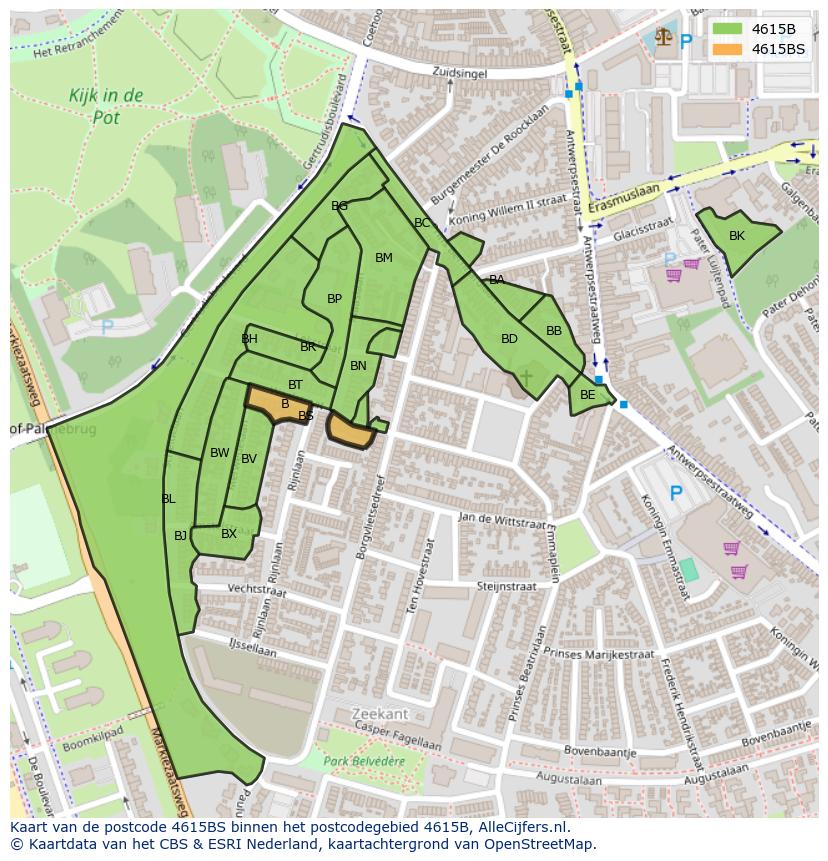 Afbeelding van het postcodegebied 4615 BS op de kaart.
