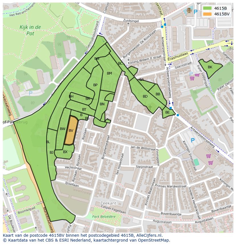 Afbeelding van het postcodegebied 4615 BV op de kaart.