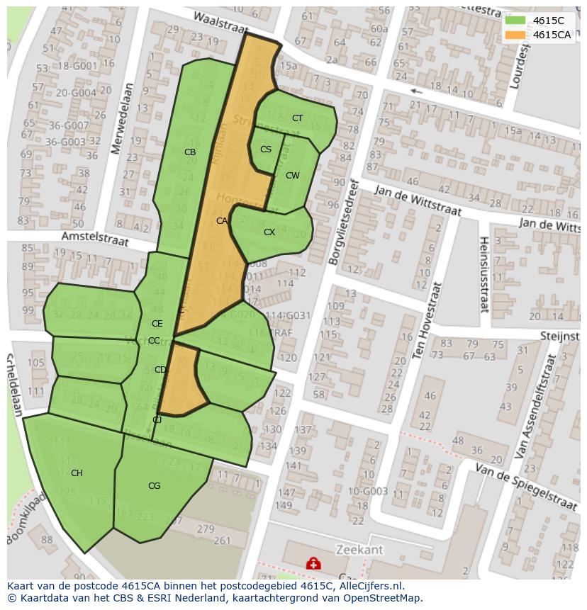 Afbeelding van het postcodegebied 4615 CA op de kaart.