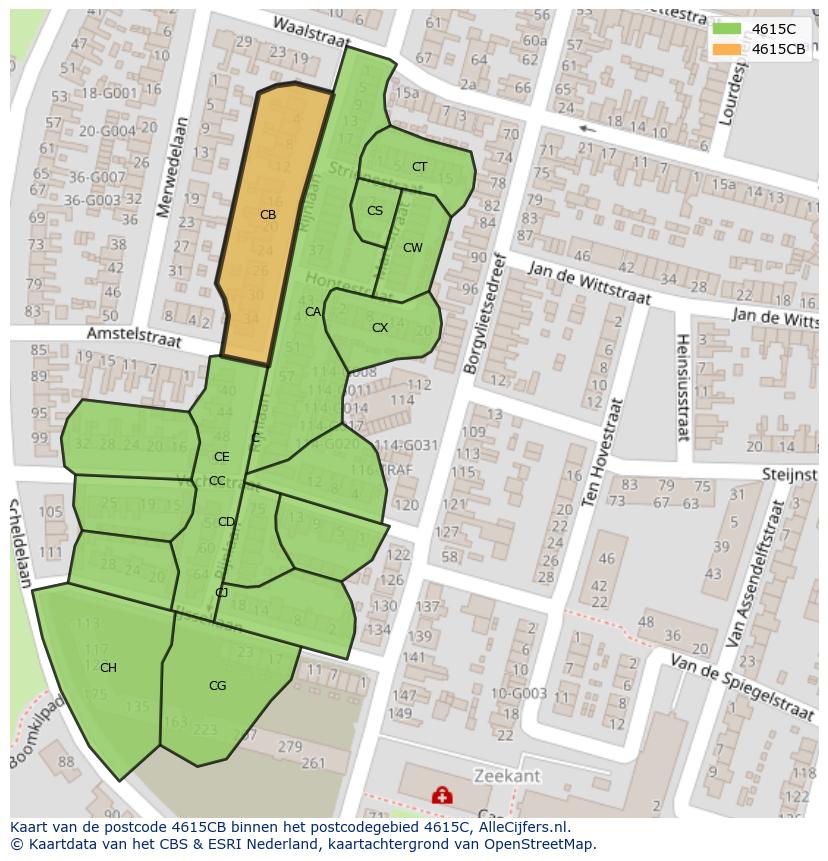 Afbeelding van het postcodegebied 4615 CB op de kaart.