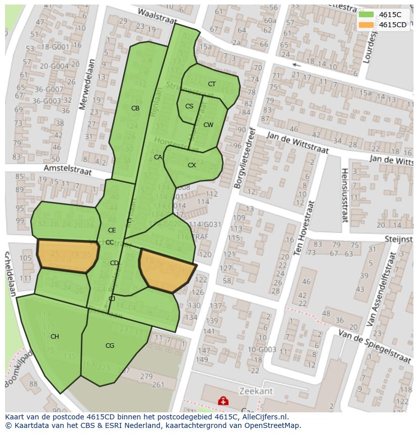 Afbeelding van het postcodegebied 4615 CD op de kaart.