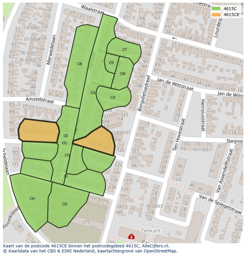 Afbeelding van het postcodegebied 4615 CE op de kaart.
