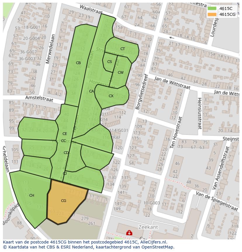 Afbeelding van het postcodegebied 4615 CG op de kaart.