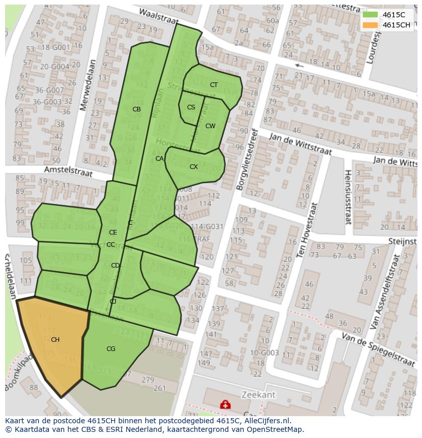 Afbeelding van het postcodegebied 4615 CH op de kaart.