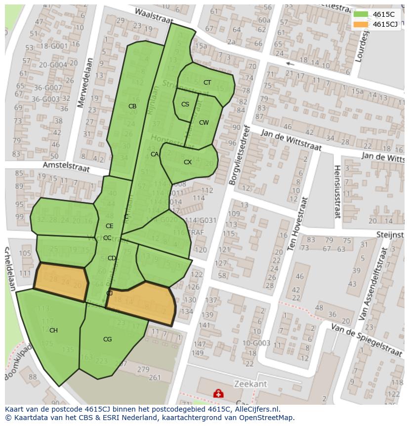 Afbeelding van het postcodegebied 4615 CJ op de kaart.
