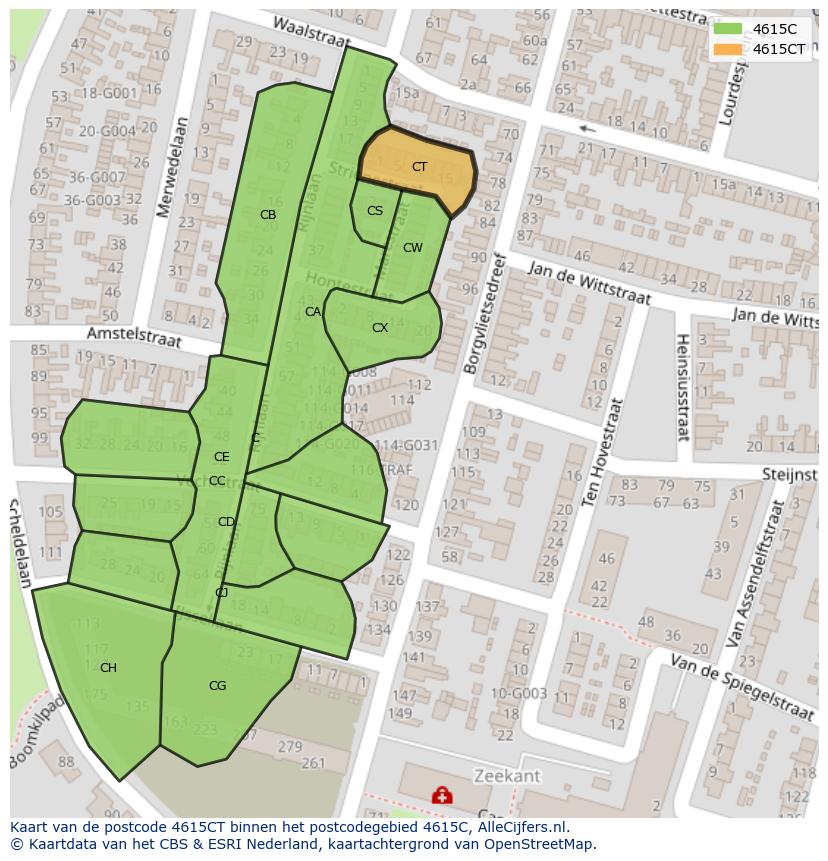 Afbeelding van het postcodegebied 4615 CT op de kaart.