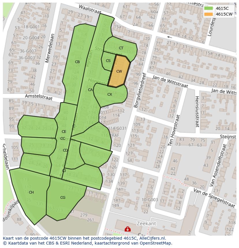 Afbeelding van het postcodegebied 4615 CW op de kaart.