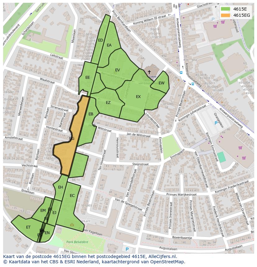 Afbeelding van het postcodegebied 4615 EG op de kaart.