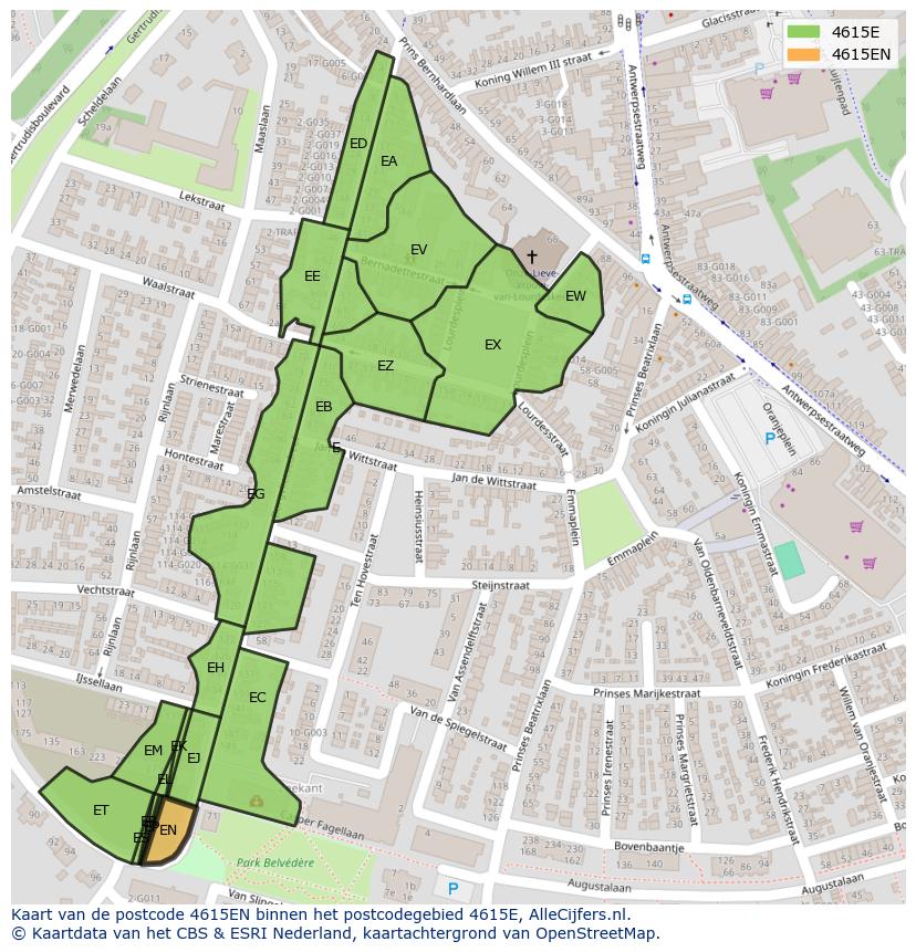 Afbeelding van het postcodegebied 4615 EN op de kaart.