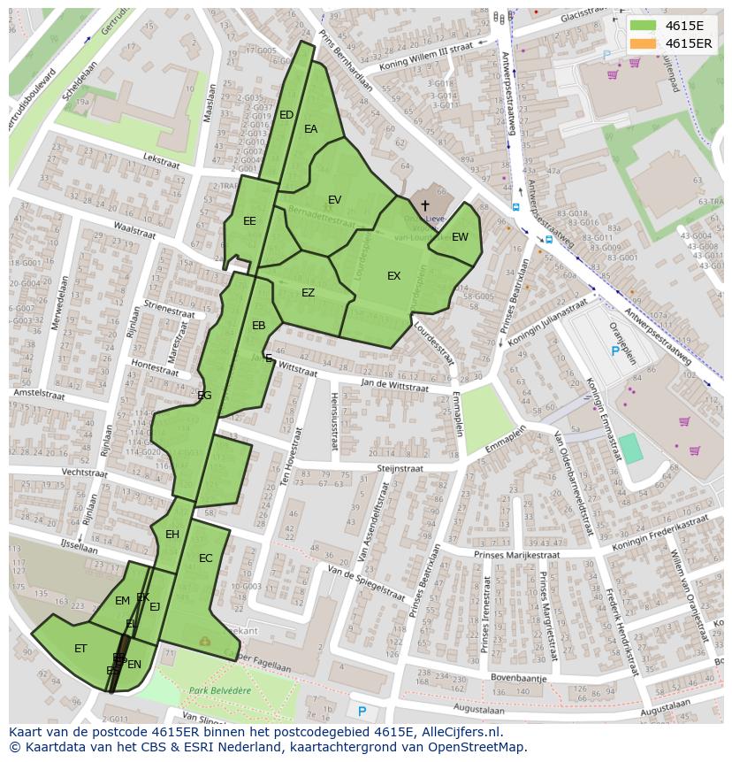 Afbeelding van het postcodegebied 4615 ER op de kaart.