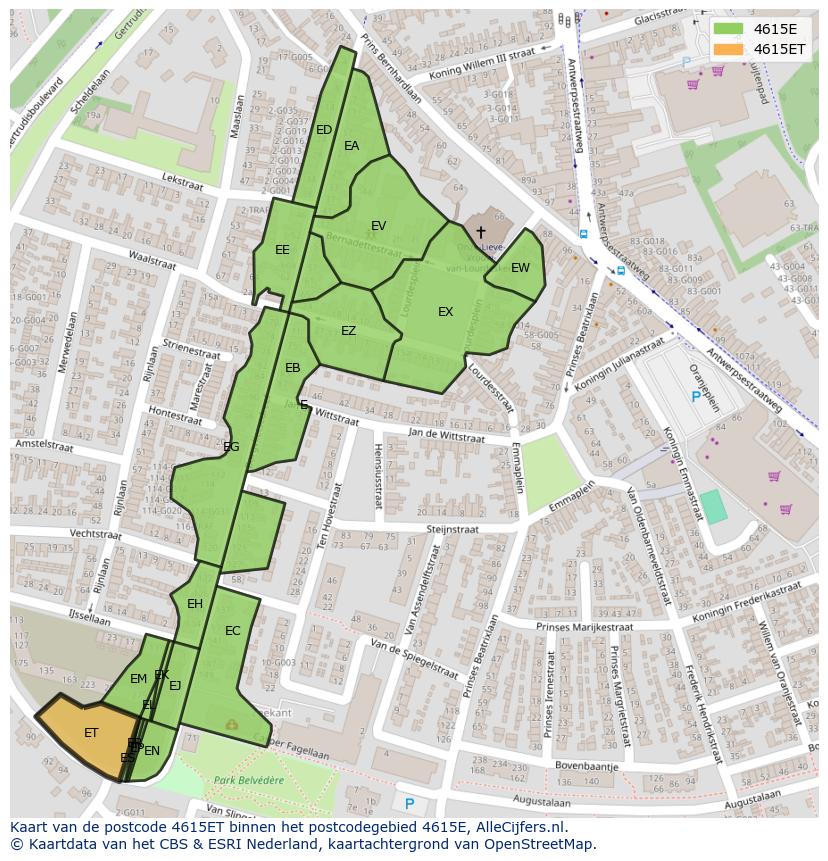 Afbeelding van het postcodegebied 4615 ET op de kaart.