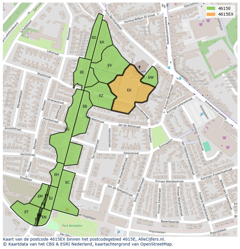 Afbeelding van het postcodegebied 4615 EX op de kaart.