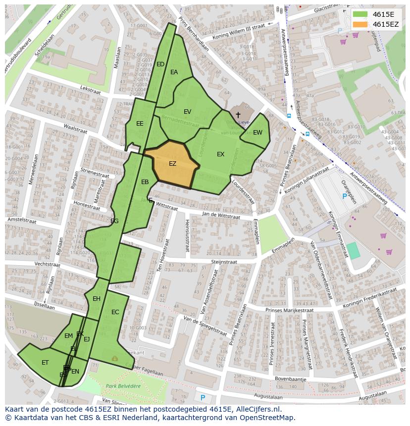 Afbeelding van het postcodegebied 4615 EZ op de kaart.