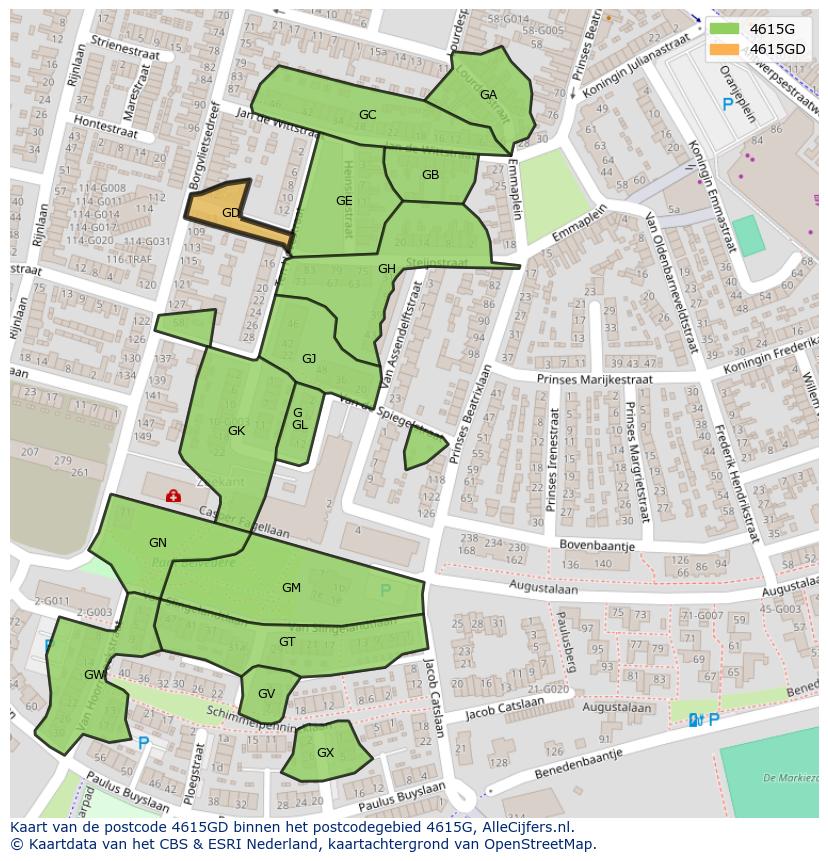 Afbeelding van het postcodegebied 4615 GD op de kaart.