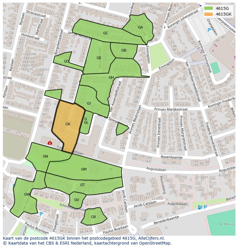Afbeelding van het postcodegebied 4615 GK op de kaart.