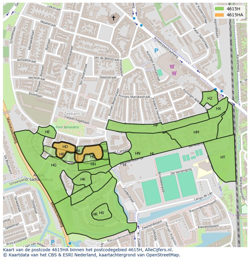 Afbeelding van het postcodegebied 4615 HA op de kaart.