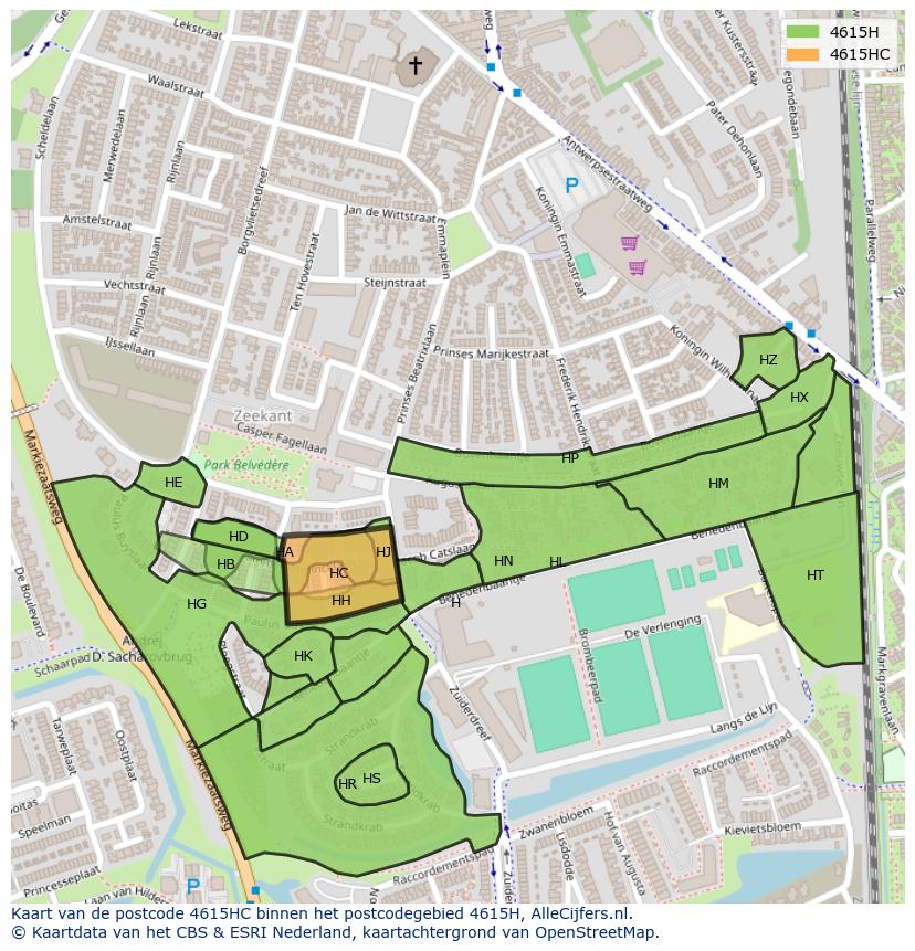 Afbeelding van het postcodegebied 4615 HC op de kaart.