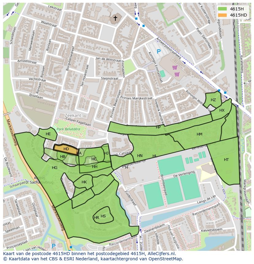 Afbeelding van het postcodegebied 4615 HD op de kaart.